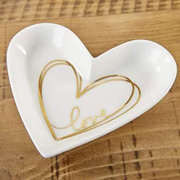 Kate Aspen Shaped Love Ceramic Gold Foil Trinket Dish, Heart Medium