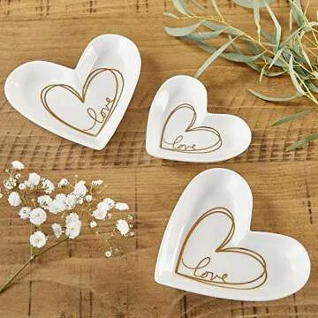 Kate Aspen Shaped Love Ceramic Gold Foil Trinket Dish, Heart Medium