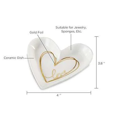 Kate Aspen Shaped Love Ceramic Gold Foil Trinket Dish, Heart Medium