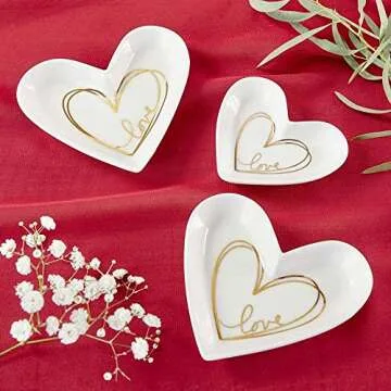 Kate Aspen Shaped Love Ceramic Gold Foil Trinket Dish, Heart Medium