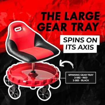 Traxion 2-700 ProGear Mobile Rolling Gear Seat W/Equipment Tray and Five All-Terrain 5" Casters