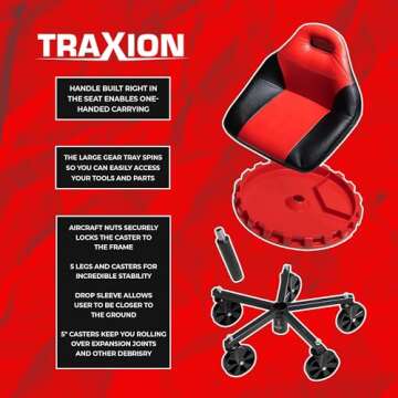 Traxion 2-700 ProGear Mobile Rolling Gear Seat W/Equipment Tray and Five All-Terrain 5" Casters