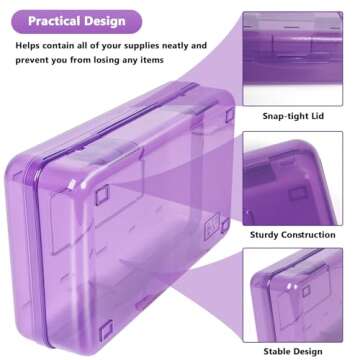 DANRONG Large Capacity Colored Pencil Case, Pencil Box, Plastic Pencil Boxes for Kids Adults Girls Boys, Hard Crayon Box Storage with Snap-tight Lid for School office Supplies (Clear Purple)