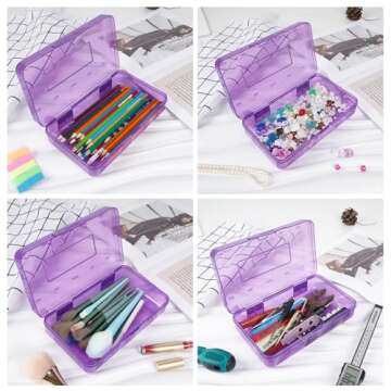 DANRONG Large Capacity Colored Pencil Case, Pencil Box, Plastic Pencil Boxes for Kids Adults Girls Boys, Hard Crayon Box Storage with Snap-tight Lid for School office Supplies (Clear Purple)