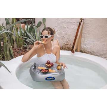 FEEBRIA Upgraded Pool Drink Holder with Bluetooth Speaker Slot, Extra Large Size, for Hot Tub, Beach...