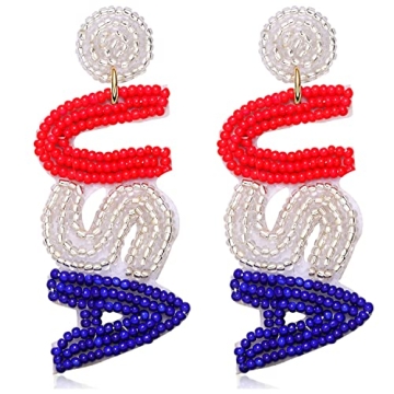American Flag Zinc Earrings Beaded 4th of July Patriotic Earrings for Women Handmade USA Windmill St...