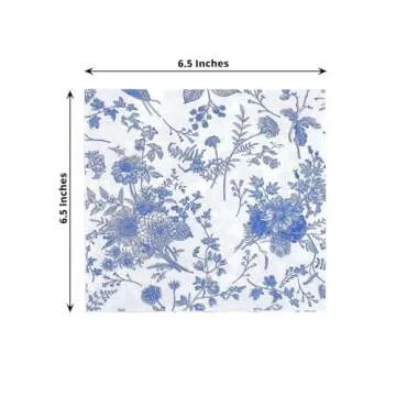 Efavormart 20 Pack | White/Blue Chinoiserie Floral Print 2-Ply Paper Napkins, Disposable Dinner Napkins