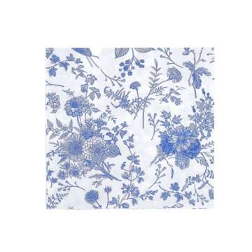 Efavormart 20 Pack | White/Blue Chinoiserie Floral Print 2-Ply Paper Napkins, Disposable Dinner Napkins