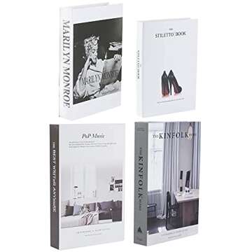 Faux Books for Decoration, Outgeek Set of 4 Coffee Table Books Decor, Fake Books Fashion Decorative Books for Display, Office & Rustic Home Decor, Bookshelf, Modern Farmhouse Decor, Living Room