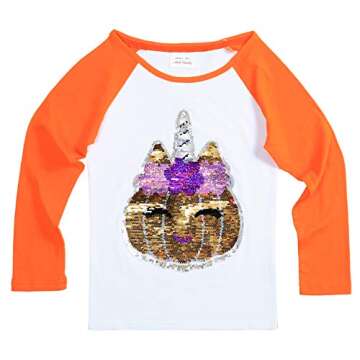 HH Family Halloween Shirts for Kids Flip Sequin Pumpkin Tee Girls Boys T-Shirt Costume (Orange UL, 6...