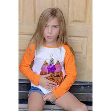 HH Family Halloween Shirts for Kids Flip Sequin Pumpkin Tee Girls Boys T-Shirt Costume (Orange UL, 6)