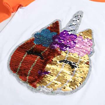 HH Family Halloween Shirts for Kids Flip Sequin Pumpkin Tee Girls Boys T-Shirt Costume (Orange UL, 6)