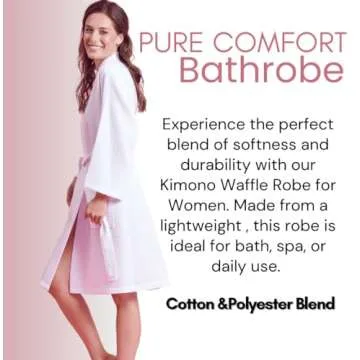Soft Touch Linen Kimono Waffle Robe – Women’s Bath SPA Robe – Lightweight Cotton &Polyester Blend (Medium, Grey)