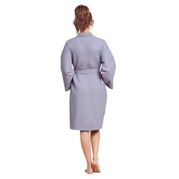 Soft Touch Linen Kimono Waffle Robe – Women’s Bath SPA Robe – Lightweight Cotton &Polyester Blend (Medium, Grey)