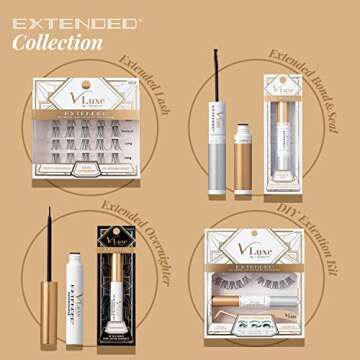 VLuxe Extended Collection: DIY Eyelash Extension Demi Extended and Bond & Seal Set - Featherlight Synthetic Reusable Artificial Eyelashes Multipack Lash Clusters