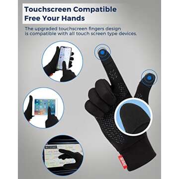 Aegend Running Gloves Women Men Touch Screen Cycling Sports Mittens Liners Warm Gloves, Black, Mediu...