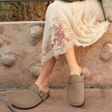 KIDMI Women’s Cork Footbed Clogs – Comfortable & Stylish Potato Shoes in Taupe