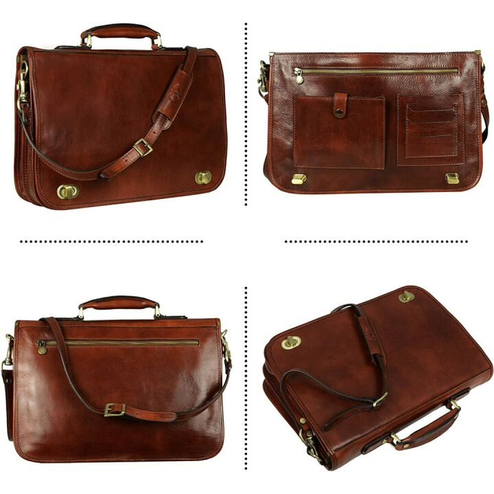 Handcrafted Dark Brown Leather Briefcase for Men