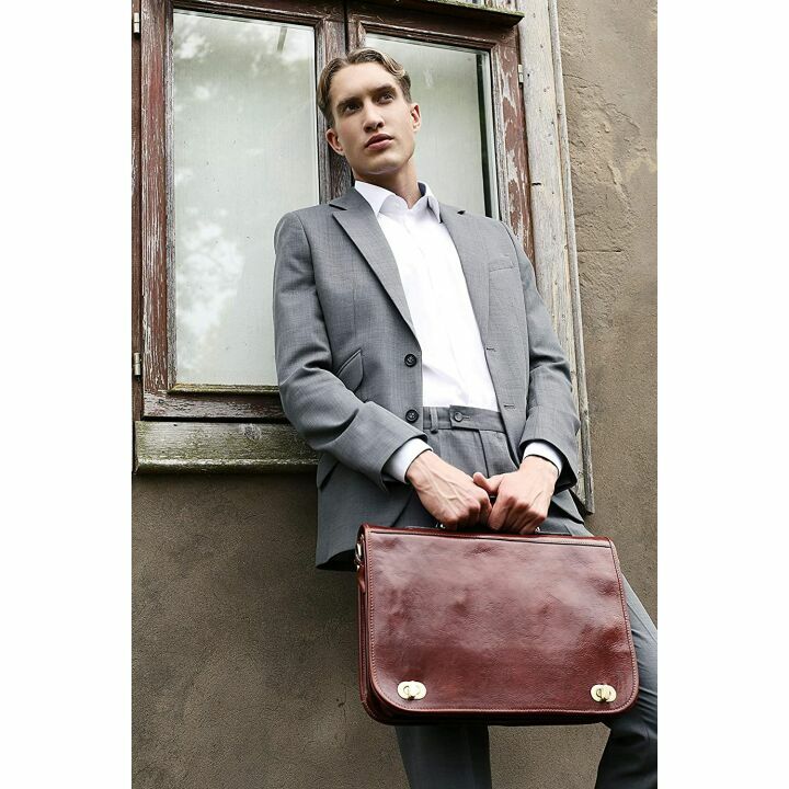Handcrafted Dark Brown Leather Briefcase for Men