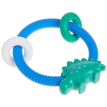 Itzy Ritzy Silicone Teether with Rattle; Rattle Teether Features Rattle Sound, Two Silicone Teething Rings and Raised Texture to Soothe Gums; Ages 3 Months and Up (Dinosaur)
