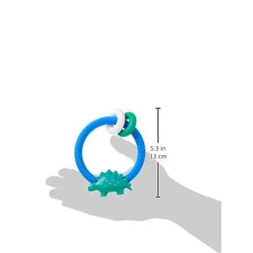 Itzy Ritzy Silicone Teether with Rattle; Rattle Teether Features Rattle Sound, Two Silicone Teething Rings and Raised Texture to Soothe Gums; Ages 3 Months and Up (Dinosaur)