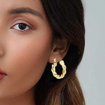 ALLHOLA 14K Gold Hoop Earrings for Women, Hypoallergenic Chunky Gold Hoop Earrings Multipack, Lightweight Twisted Huggie Hoops Earring Set Jewelry for Gifts (A-3 gold hoops)