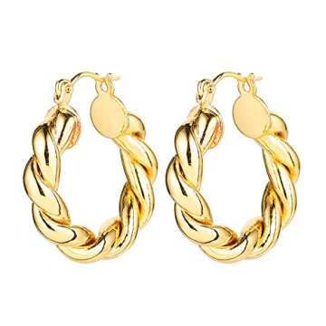ALLHOLA 14K Gold Hoop Earrings for Women, Hypoallergenic Chunky Gold Hoop Earrings Multipack, Lightweight Twisted Huggie Hoops Earring Set Jewelry for Gifts (A-3 gold hoops)