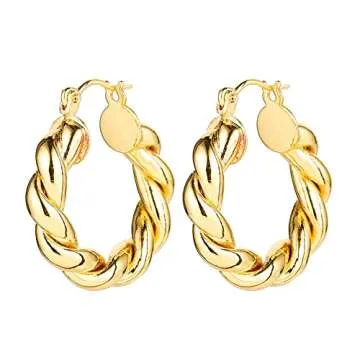 ALLHOLA 14K Gold Hoop Earrings for Women, Hypoallergenic Chunky Gold Hoop Earrings Multipack, Lightweight Twisted Huggie Hoops Earring Set Jewelry for Gifts (A-3 gold hoops)