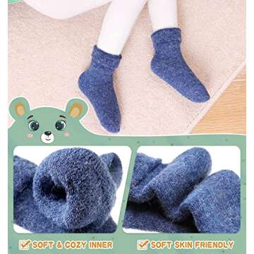 Eocom 6 Pairs Children's Winter Thick Warm Wool Socks Soft Kids Socks Random Color (Solid Color B, 1-3 Years)