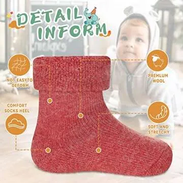 Eocom 6 Pairs Children's Winter Thick Warm Wool Socks Soft Kids Socks Random Color (Solid Color B, 1-3 Years)