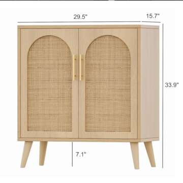 Rovaurx Rattan Storage Cabinet with Doors, Accent Bathroom Floor Cabinet, Modern Sideboard Buffet Cabinet for Living Room, Entryway, Dining Room and Kitchen, Natural BMGZ108M