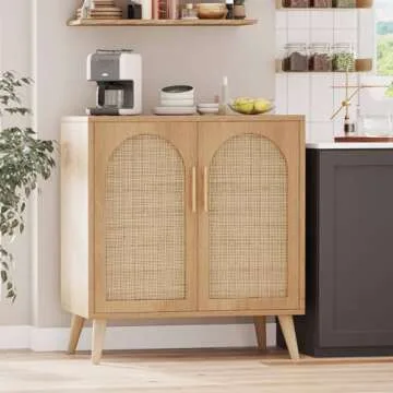 Rovaurx Rattan Storage Cabinet with Doors, Accent Bathroom Floor Cabinet, Modern Sideboard Buffet Cabinet for Living Room, Entryway, Dining Room and Kitchen, Natural BMGZ108M