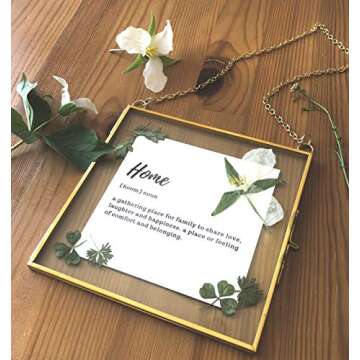 Glass Frame for Pressed Flowers, Leaf and Artwork - Hanging Gold 6x6 Square Metal Picture Frames, Cl...