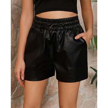 QIANXIZHAN Women's Faux Leather High Waisted Wide Leg Shorts