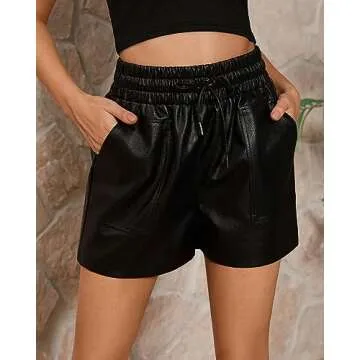 Stylish QIANXIZHAN Women's Faux Leather High Waisted Shorts