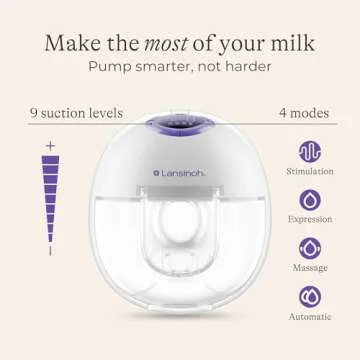 Lansinoh Discreet Duo Wearable Breast Pump, Hands Free Breast Pump, 4 Pumping Modes, 9 Levels Hospital Strength Suction, LED Display, Leak-Resistant Design, 2 Breast Flange Sizes Included: 24mm & 21mm