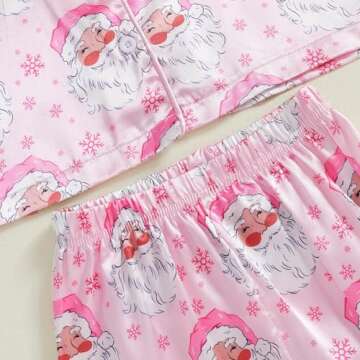 Ayalinggo Toddler Kids Baby Girl Solid Pjs Ruffle Long Sleeve Button Shirt Top and Pants Cotton 2Piece Pajamas Set (Pink furry santa pjs, 1-2 Years)