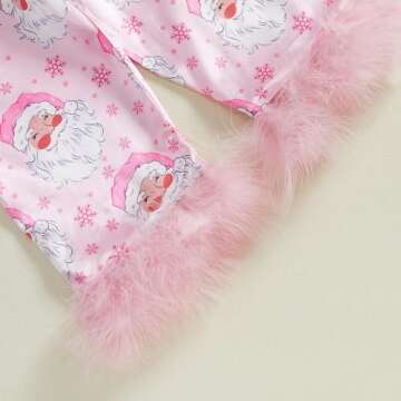 Ayalinggo Toddler Kids Baby Girl Solid Pjs Ruffle Long Sleeve Button Shirt Top and Pants Cotton 2Piece Pajamas Set (Pink furry santa pjs, 1-2 Years)