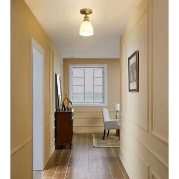 Pathson Modern Flush Mounted Ceiling Light with Milk White Glass, Classic Ceiling Lamp Fixture Vintage Style Lighting for Hallway Living Room Bedroom Foyer Loft