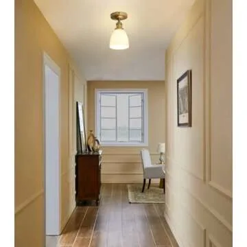 Pathson Modern Flush Mounted Ceiling Light with Milk White Glass, Classic Ceiling Lamp Fixture Vintage Style Lighting for Hallway Living Room Bedroom Foyer Loft