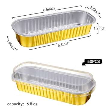 Merkaunis 50 Sets Aluminum Foil Pans with Lid,Mini Loaf Pans,Rectangle Aluminum Foil Baking Pans Tins Containers for Ramekins Cupcakes Brownie Cake Bread-Gold