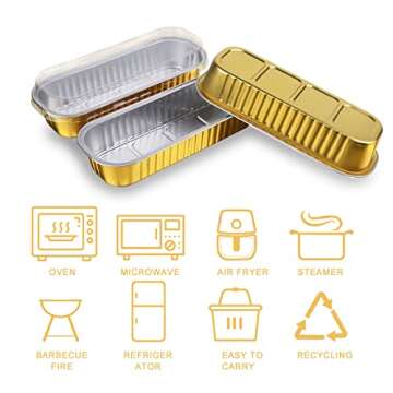 Merkaunis 50 Sets Aluminum Foil Pans with Lid,Mini Loaf Pans,Rectangle Aluminum Foil Baking Pans Tins Containers for Ramekins Cupcakes Brownie Cake Bread-Gold