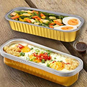 Merkaunis 50 Sets Aluminum Foil Pans with Lid,Mini Loaf Pans,Rectangle Aluminum Foil Baking Pans Tins Containers for Ramekins Cupcakes Brownie Cake Bread-Gold