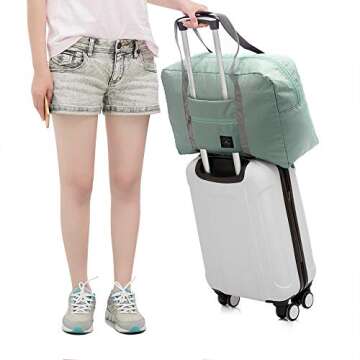 (2 Pack) Foldable Travel Duffel Bag, Waterproof Carry On Luggage Bag, Lightweight Travel Luggage Bag for Sports, Gym, Vacation (Light blue & Light pink)