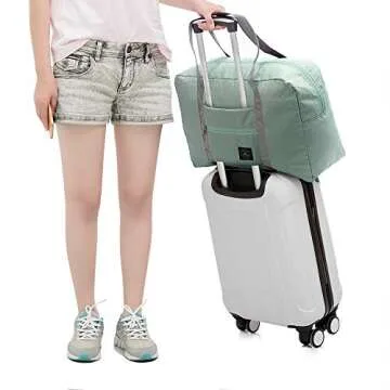 (2 Pack) Foldable Travel Duffel Bag, Waterproof Carry On Luggage Bag, Lightweight Travel Luggage Bag for Sports, Gym, Vacation (Light blue & Light pink)