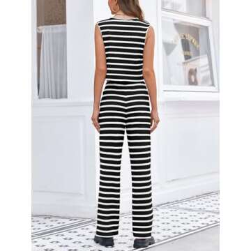 Tankaneo Womens Crochet Sets 2 Piece Outfits Tie Front Sleeveless Vest Tops Wide Leg Pants Striped Knit Y2K Matching Sets