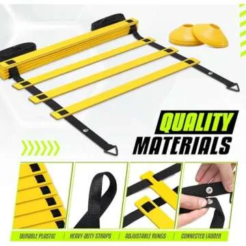 Yes4All Speed Agility Ladder Training Equipment – 8 Rungs Yellow, Suit for Soccer, Sports, Footwork & Fitness Exercises, with Included Carry Bag