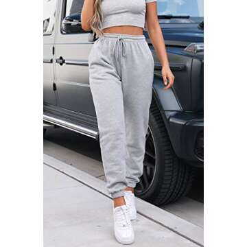 Waitfairy Womens High Waisted Sweatpants Drawstring Jogger Pants Loungewear Bottom Light Grey S