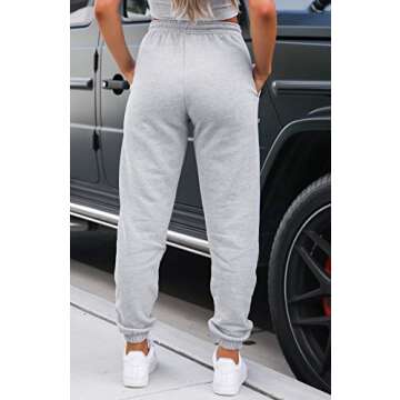 Waitfairy Womens High Waisted Sweatpants Drawstring Jogger Pants Loungewear Bottom Light Grey S