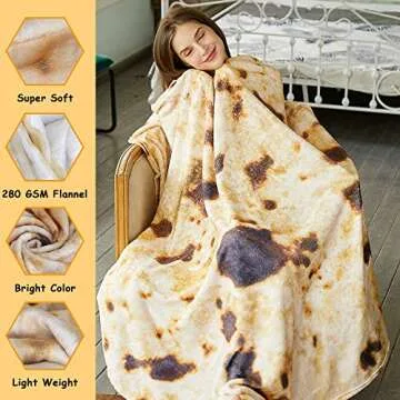 SeaRoomy Burritos Tortilla Throw Blanket, Tortilla Wrap Blanket, Novelty Tortilla Round Blanket Giant Tortilla Round Soft Blanket for Adults and Kids